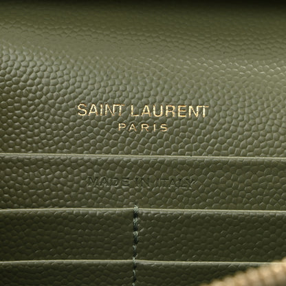 Saint Laurent Grain De Poudre Matelasse Chevron Monogram Chain Wallet Pistachio 7 of 16