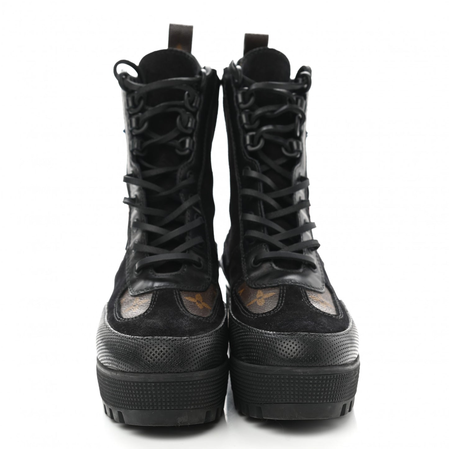Suede Calfskin Monogram LV Black Heart Laureate Platform Desert Boots 36 Black