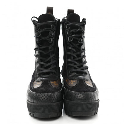 Louis Vuitton Suede Calfskin Monogram LV Black Heart Laureate Platform Desert Boots 36 Black 2 of 7