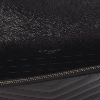 Saint Laurent Grain De Poudre Matelasse Chevron Monogram Envelope Chain Wallet Black 8 of 9