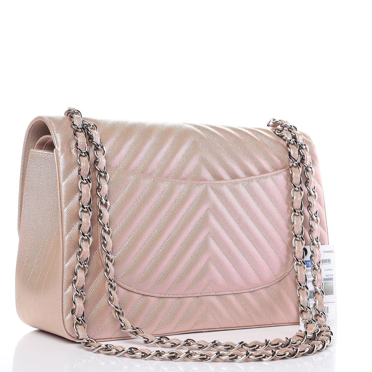 Chanel Metallic Caviar Chevron Quilted Jumbo Double Flap Light Gold 4 of 11