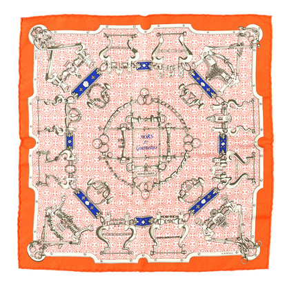 Hermes Cashmere Silk Mors Et Gourmettes Remix Scarf 45 Orange Saumon Bleu Vif 1 of 3
