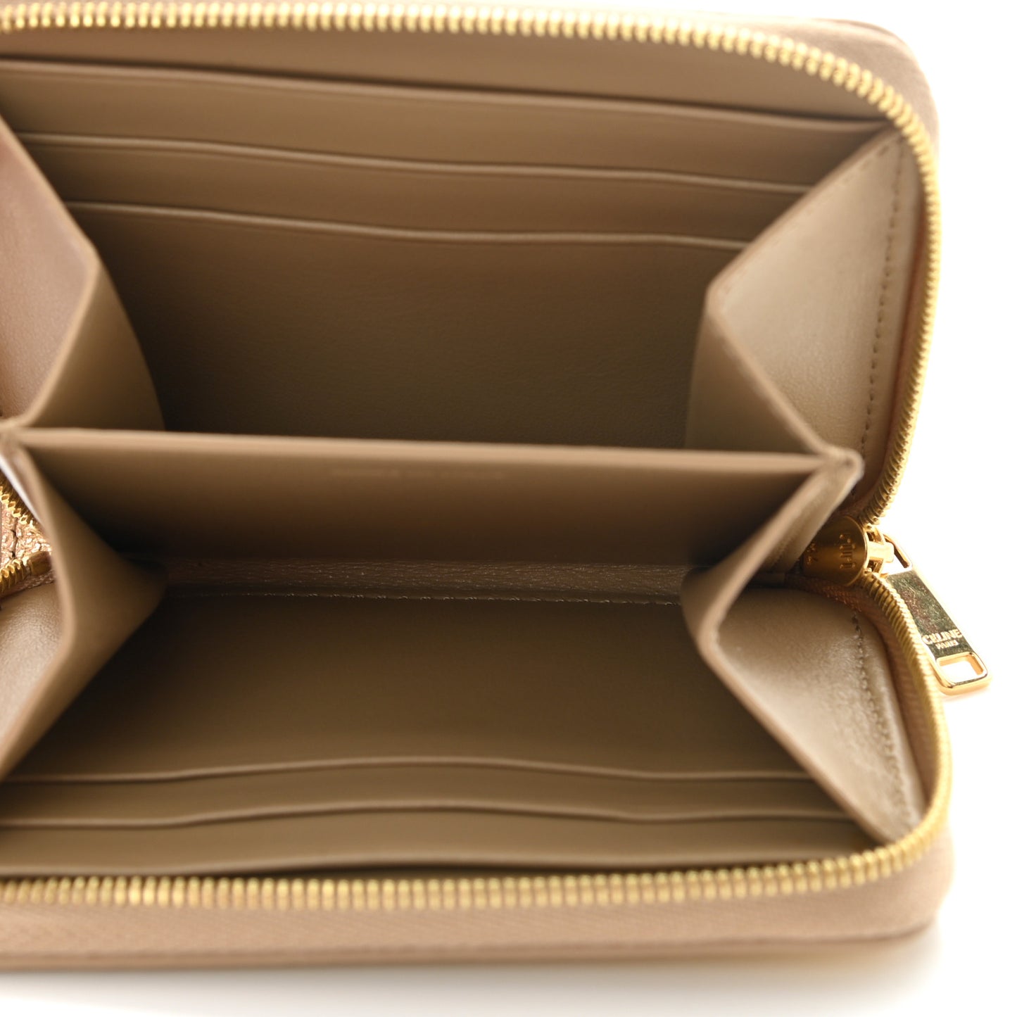 Laminated Grained Calfskin Compact Zipped Wallet Gold