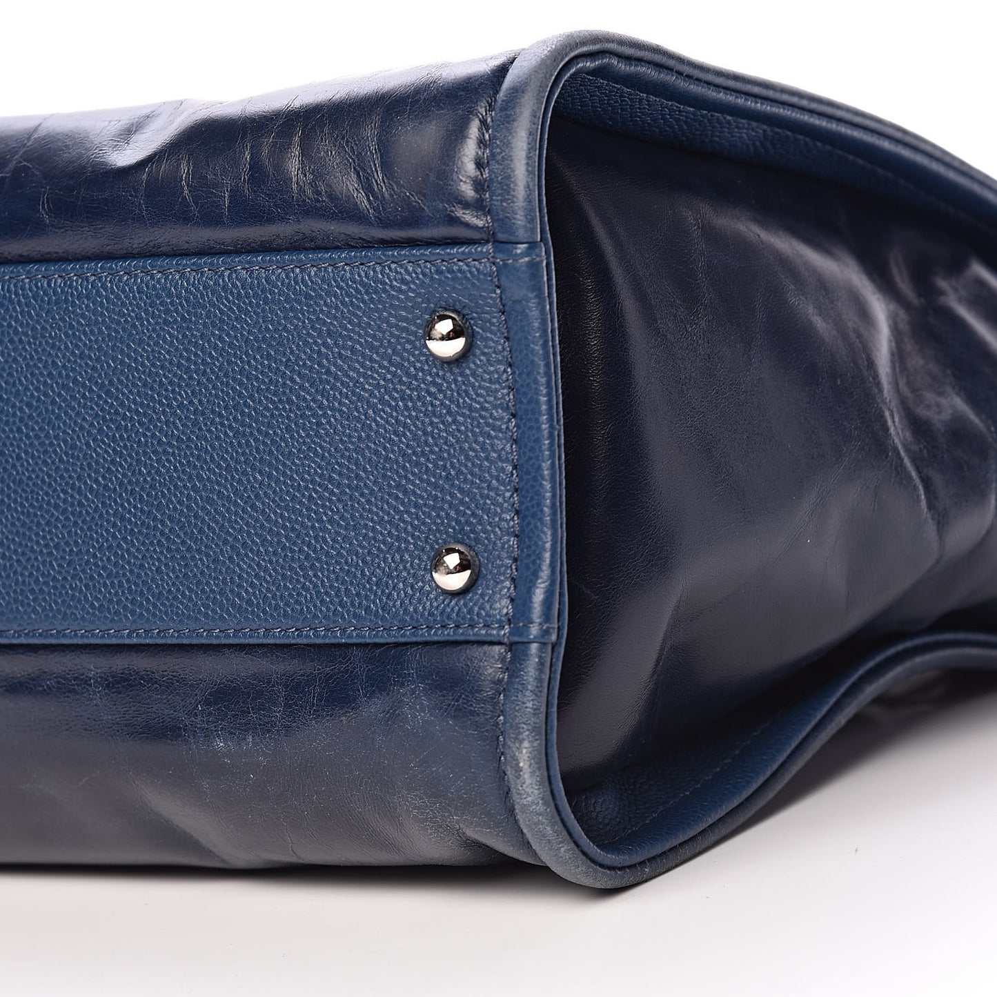 Glazed Calfskin Small Deauville Tote Blue
