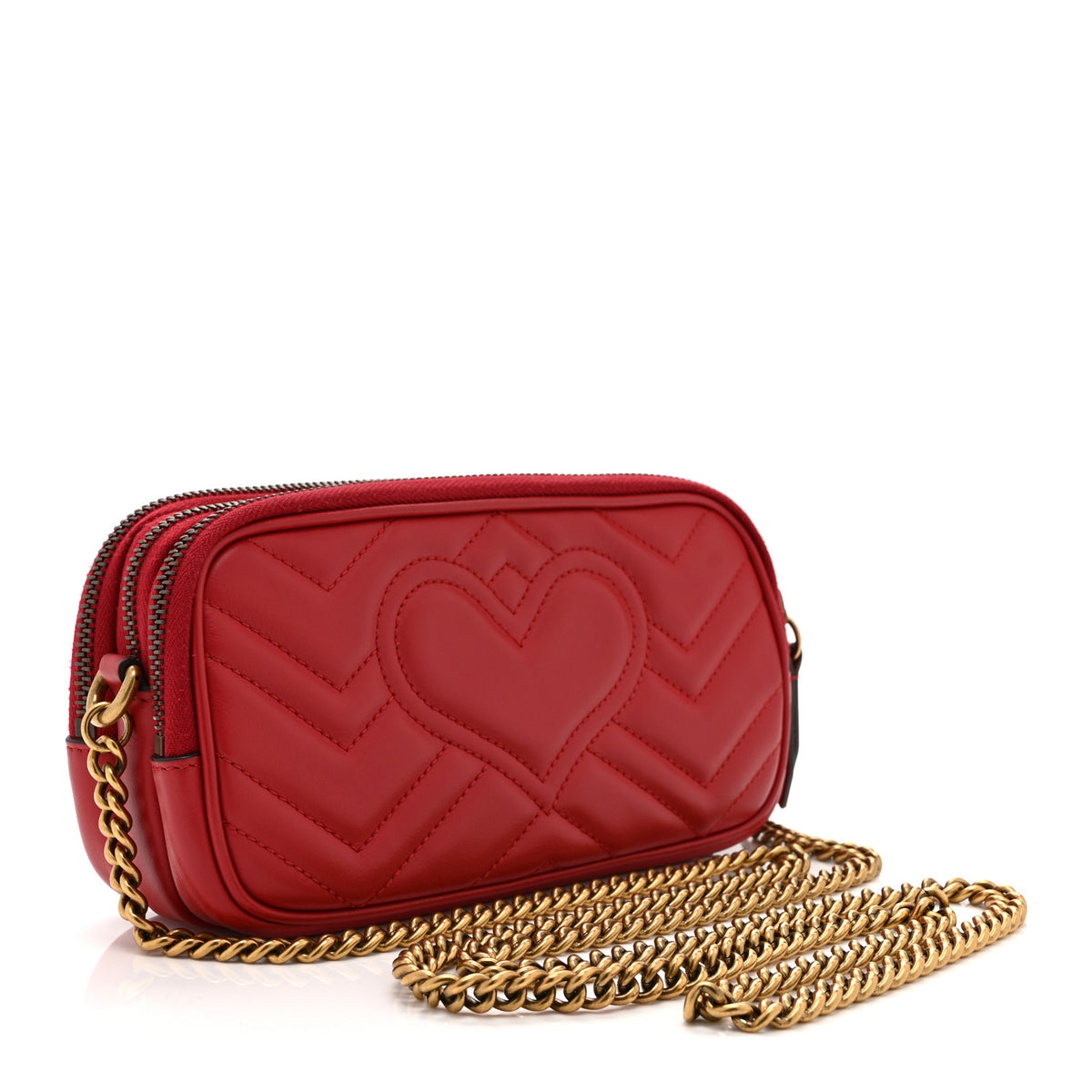 Calfskin Matelasse Mini GG Marmont Chain Crossbody Bag Hibiscus Red