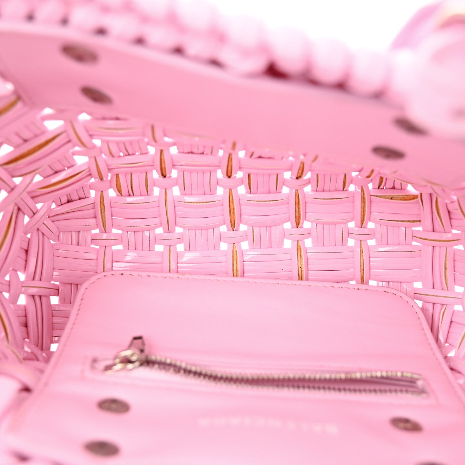 Balenciaga Faux Calfskin Braided Varnished XXS Bistro Basket Candy