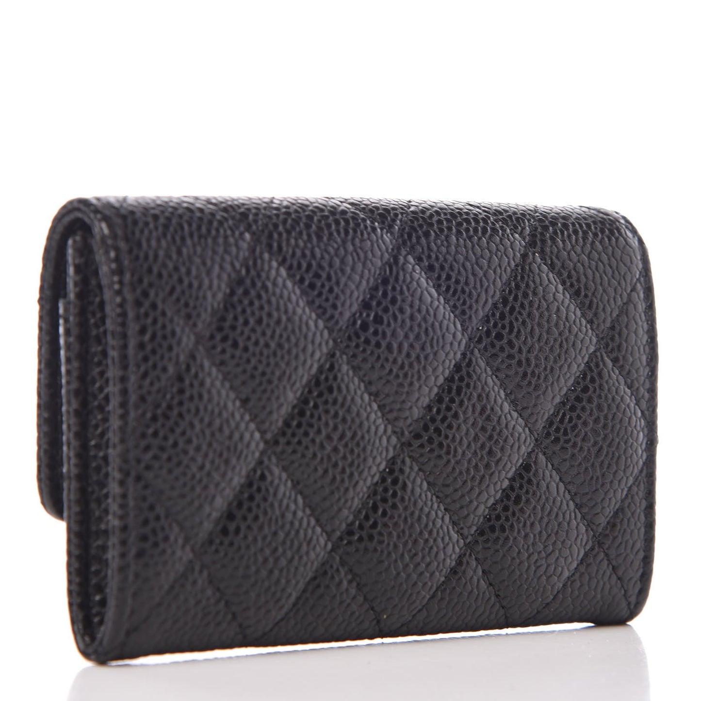 Caviar Quilted Flap Card Holder Black