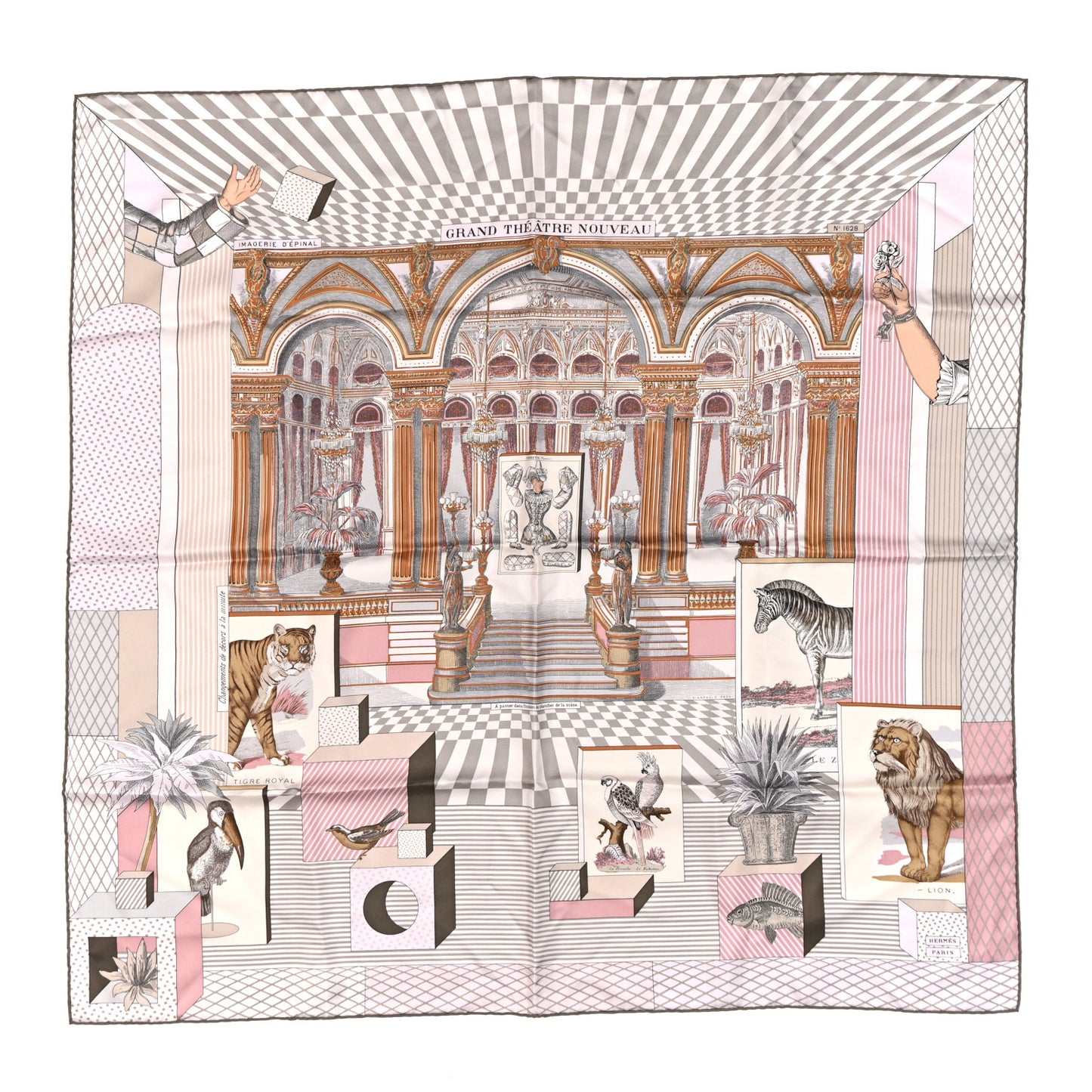 Silk Grand Theatre Nouveau Scarf 90 Rose Pale Etoupe