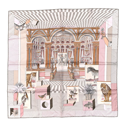 Hermes Silk Grand Theatre Nouveau Scarf 90 Rose Pale Etoupe 1 of 5