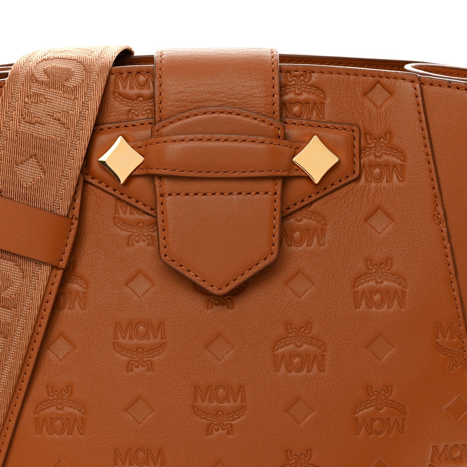 MCM Calfskin Ottomar Monogram Essential Bucket Bag Cognac 7 of 9