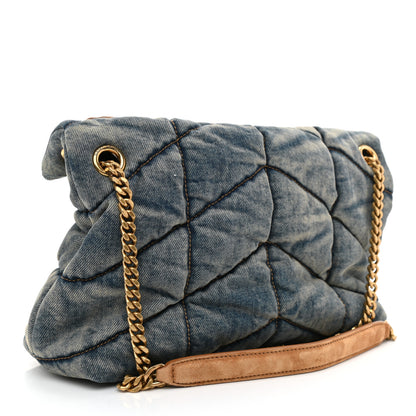 Saint Laurent Denim Quilted Small Loulou Puffer Monogram Chain Satchel Blue Cinnamon 3 of 8