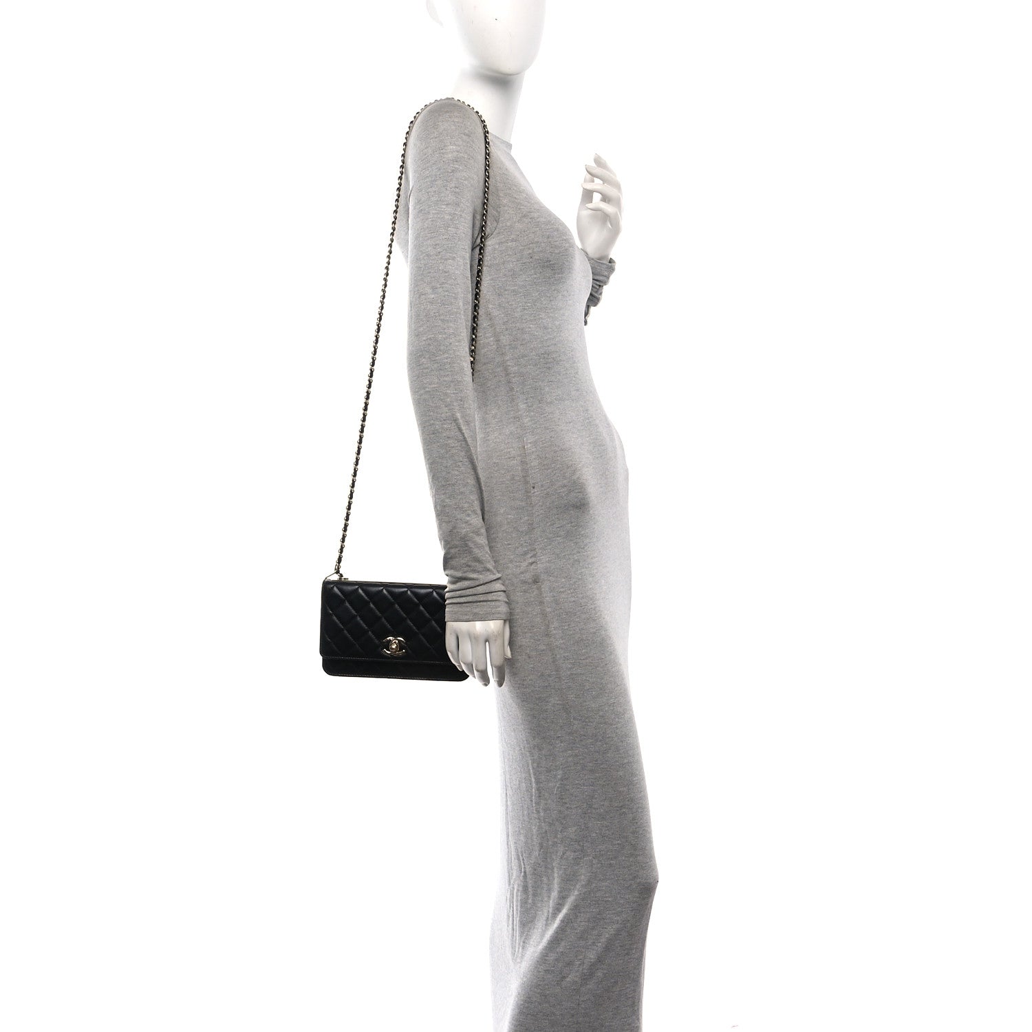 Chanel Shiny Crumpled Calfskin Quilted Precious Tie Wallet On Chain WOC Black 2 of 12