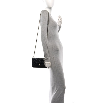 Chanel Shiny Crumpled Calfskin Quilted Precious Tie Wallet On Chain WOC Black 2 of 12
