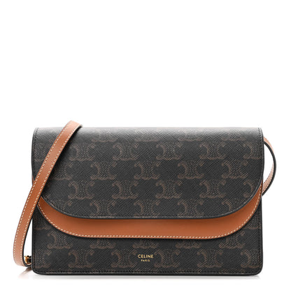 Celine Triomphe Canvas Lambskin Wallet On Strap Tan 1 of 9