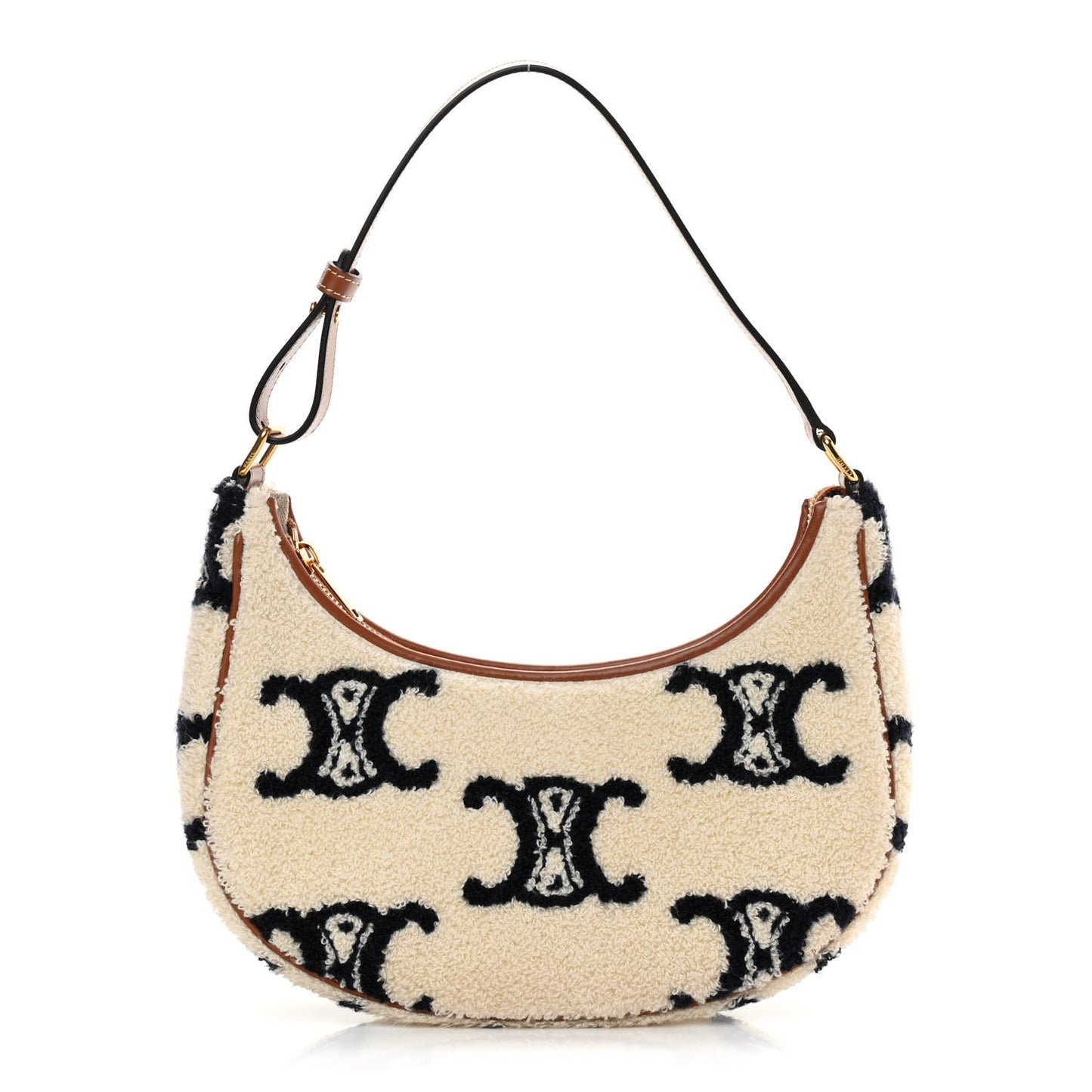 Bouclette Embroidered Ava Triomphe Shoulder Bag Navy Tan