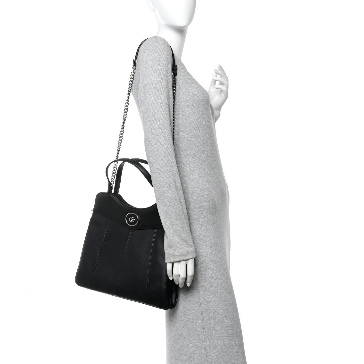 Gucci Calfskin Petite GG Medium Tote Bag Black 2 of 10