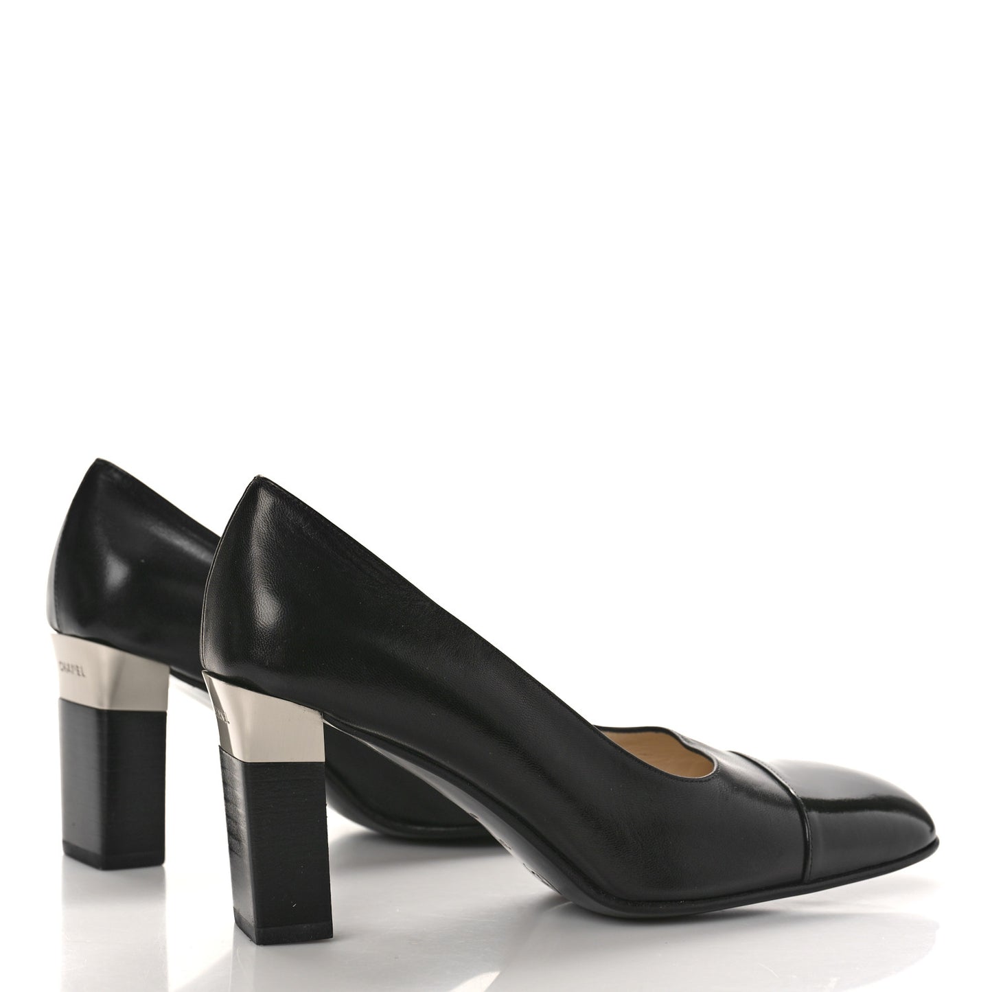 Lambskin Patent Cap Toe Pumps 37.5 Black