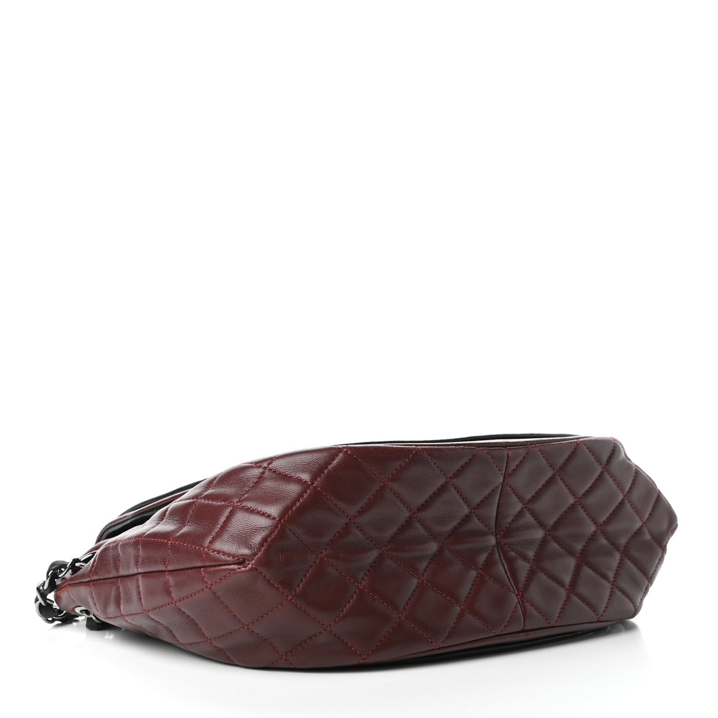 Lambskin Quilted Large Classic Twist Crescent Flap Black Burgundy