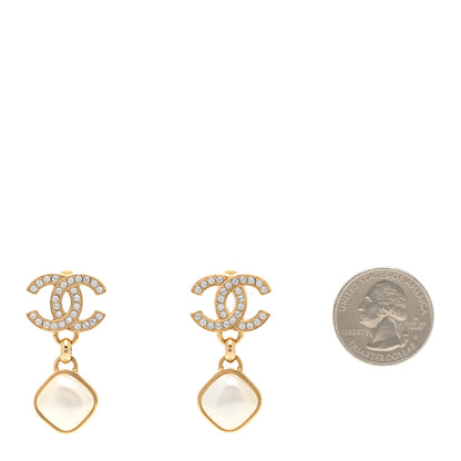Chanel Metal Crystal Pearl CC Drop Earrings Gold 3 of 5