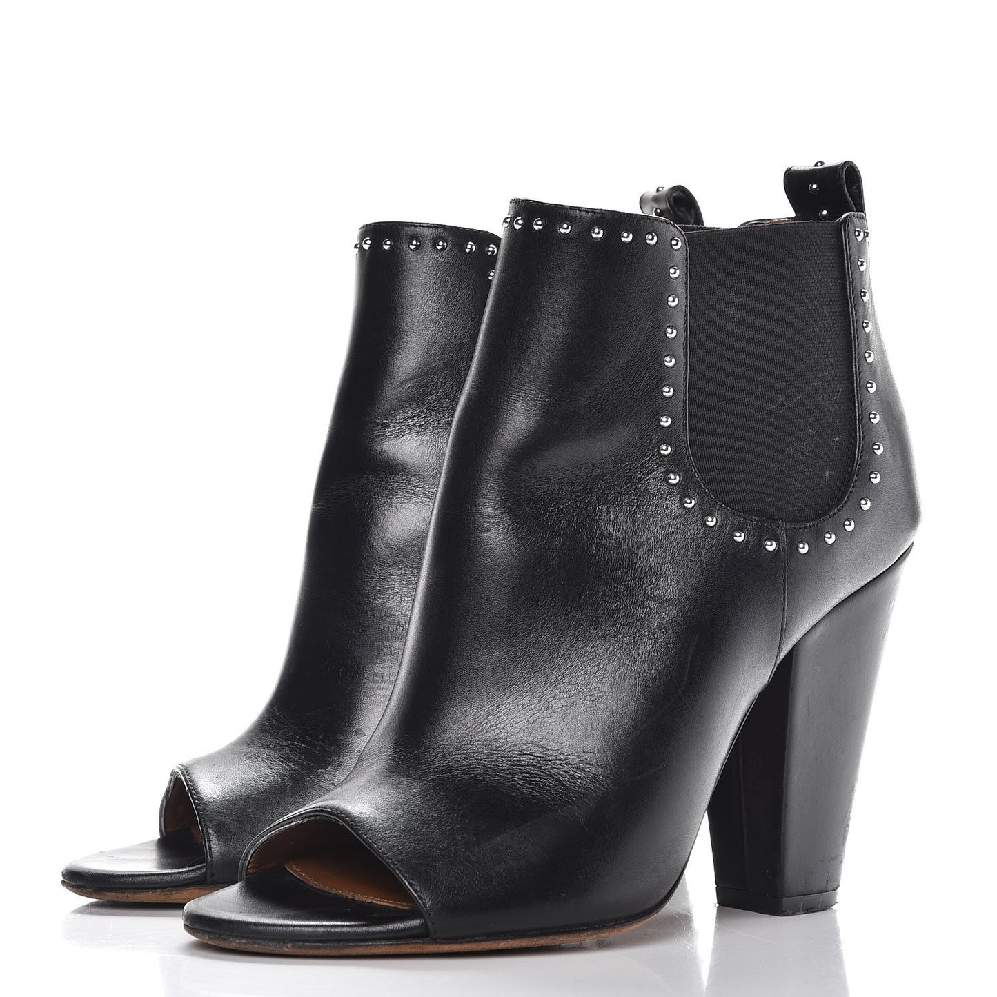 Calfskin Studded Chelsea Ouv Peep Toe Booties 38 Black