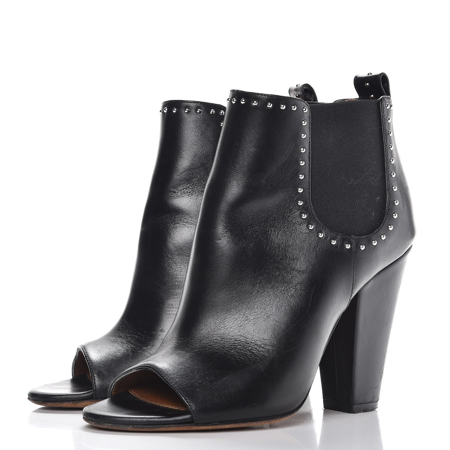 Givenchy Calfskin Studded Chelsea Ouv Peep Toe Booties 38 Black 3 of 13