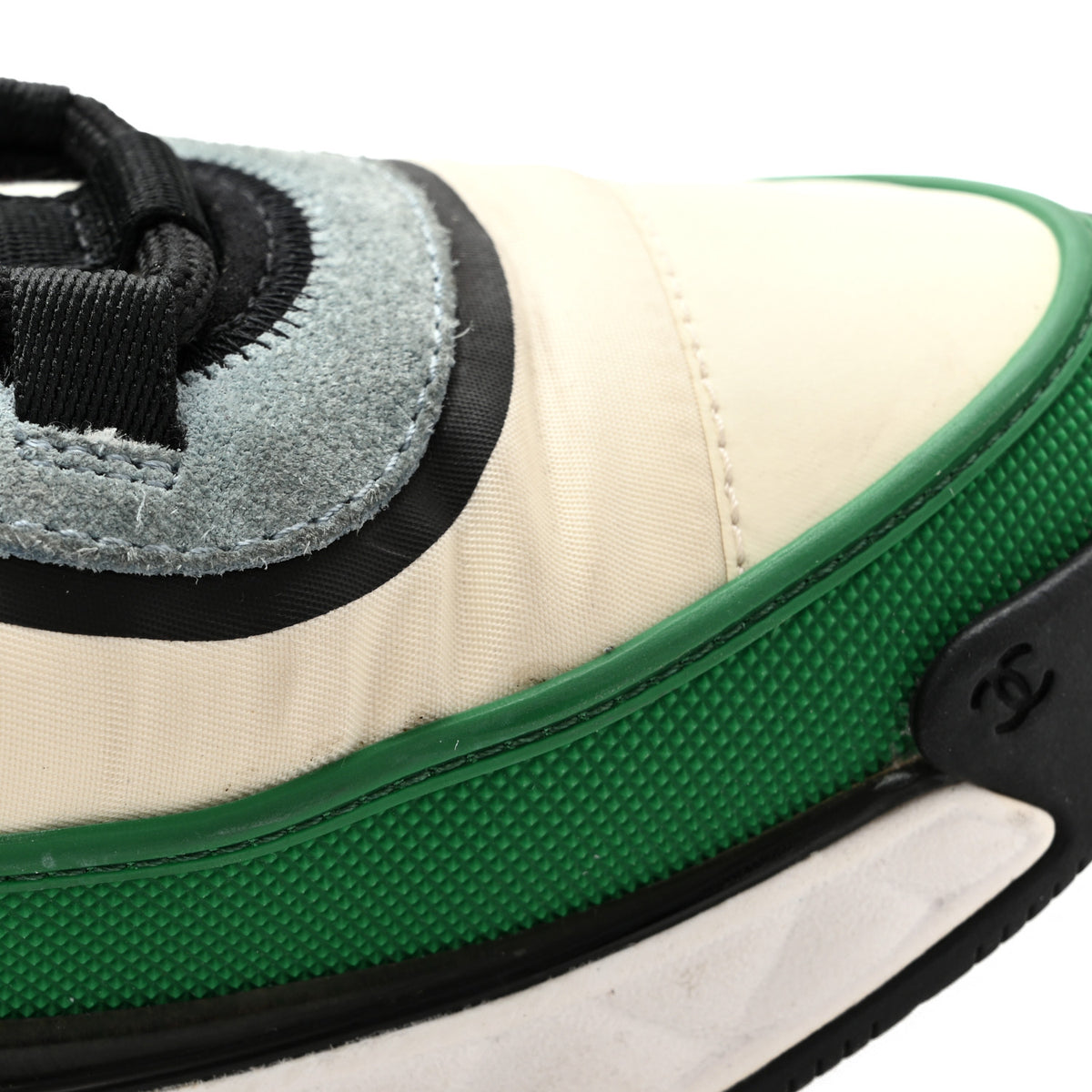 Chanel Suede Calfskin Mixed Fibers CC Sneakers 39.5 Ivory Green Light Blue 13 of 15