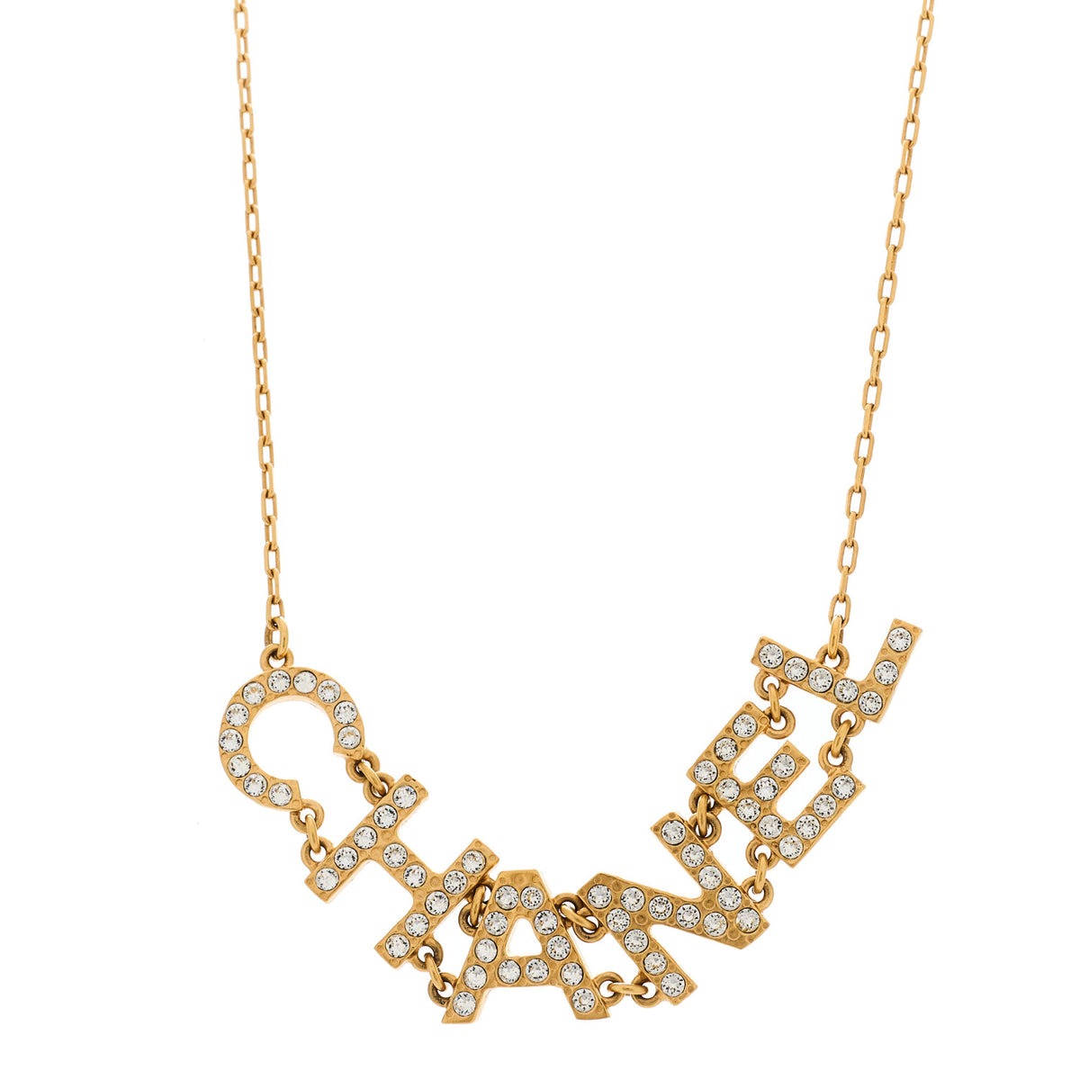 Chanel Metal Crystal 90's Icon Logo Necklace Gold 1 of 5