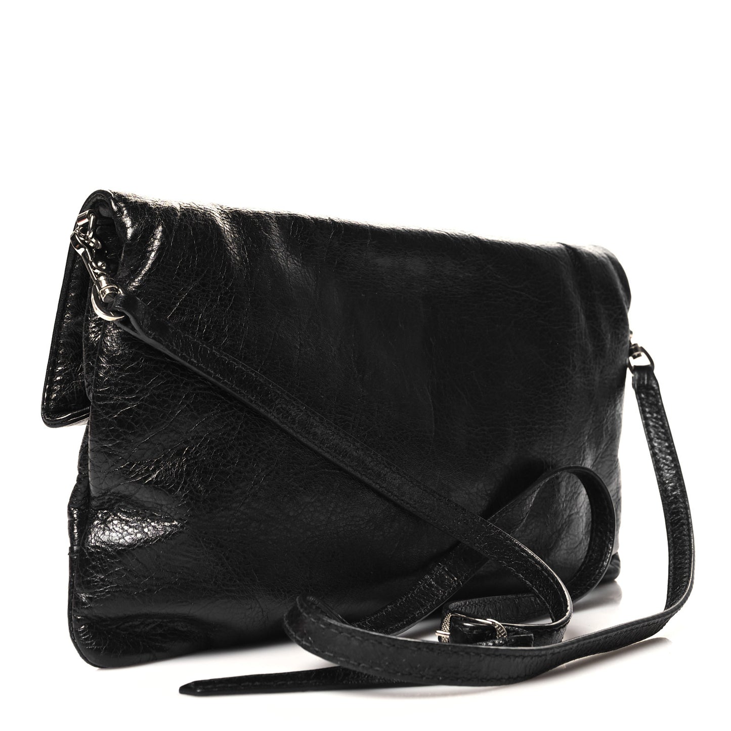 Agneau Giant 12 Silver Hardware Envelope Strap Clutch Black