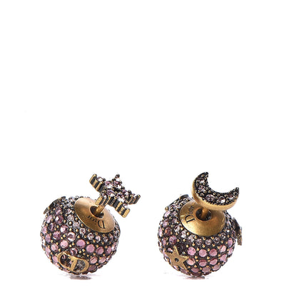 Christian Dior Crystal Star Moon Tribal Earrings Pink Gold 1 of 3
