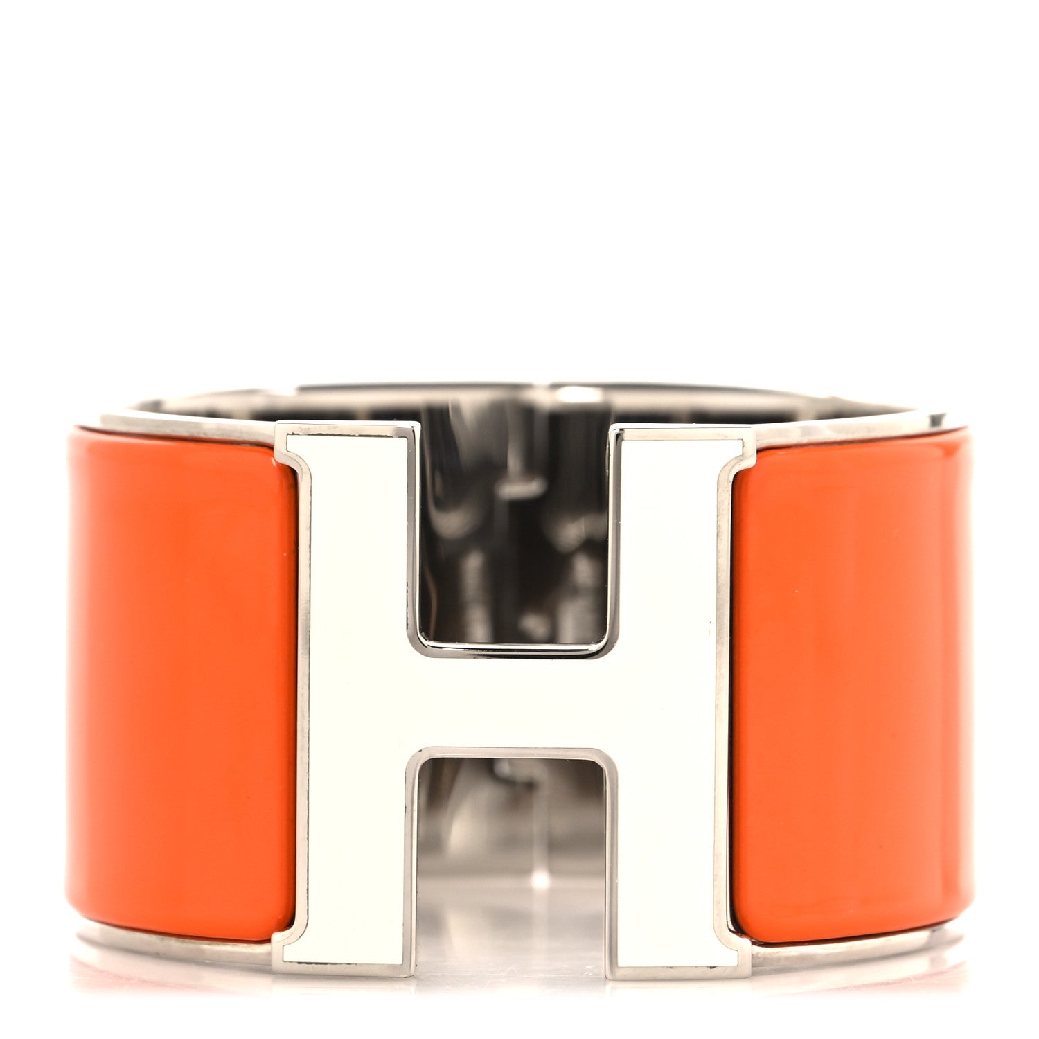 Hermes Enamel Extra Wide Clic Clac H Bracelet PM Orange Fruite White 1 of 5