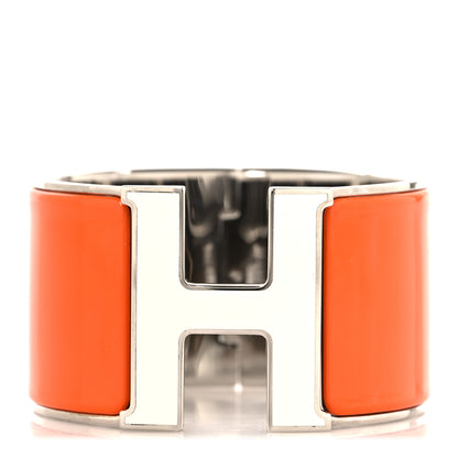 Hermes Enamel Extra Wide Clic Clac H Bracelet PM Orange Fruite White 1 of 5