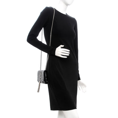 Saint Laurent Croc Calfskin Embossed Small Classic Monogram Kate Tassel Satchel Black 2 of 7