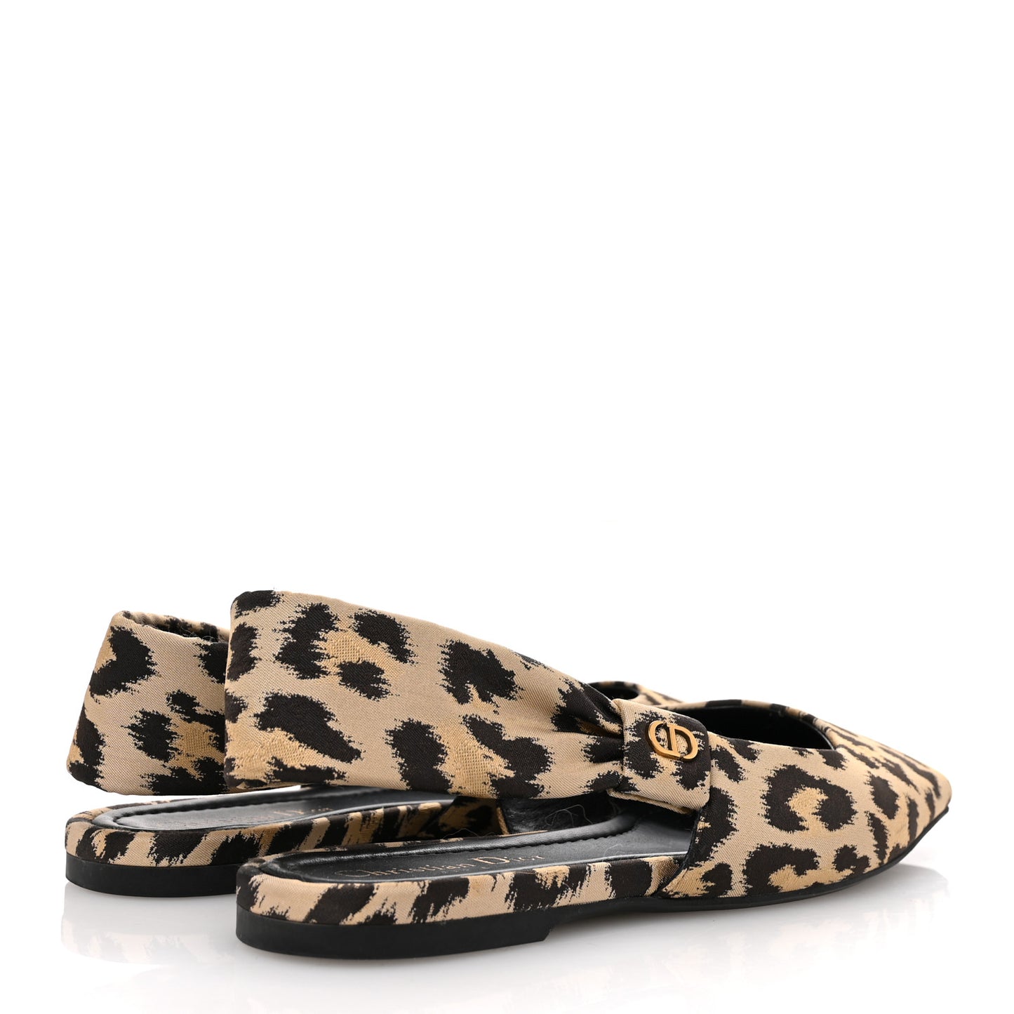 Shiny Nylon Leopard Print Mizza Slingback Flat 38.5 Natural