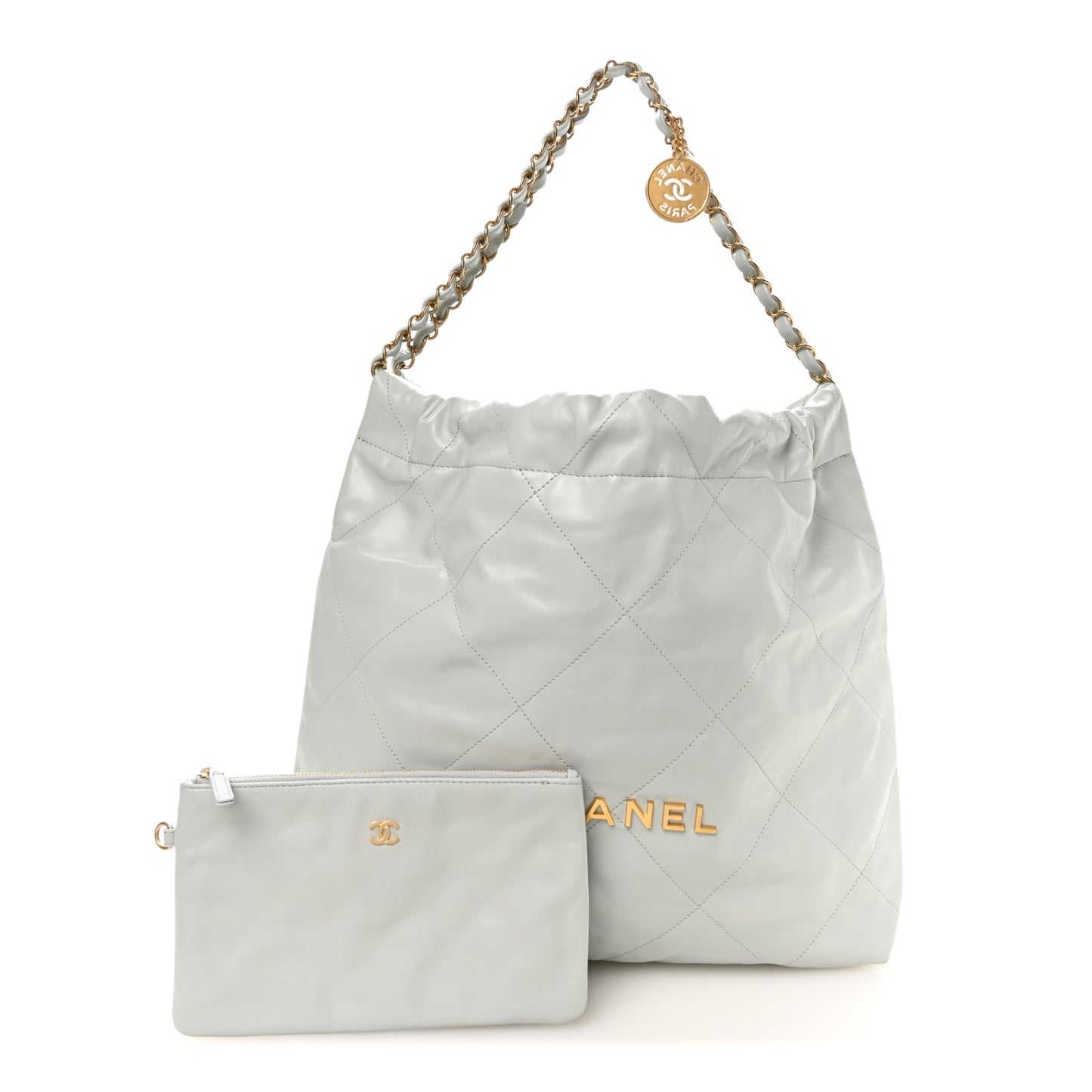 Shiny Calfskin Quilted Chanel 22 Light Blue