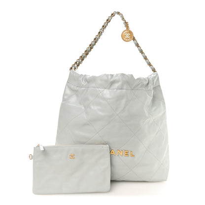 Chanel Shiny Calfskin Quilted Chanel 22 Light Blue 3 of 11
