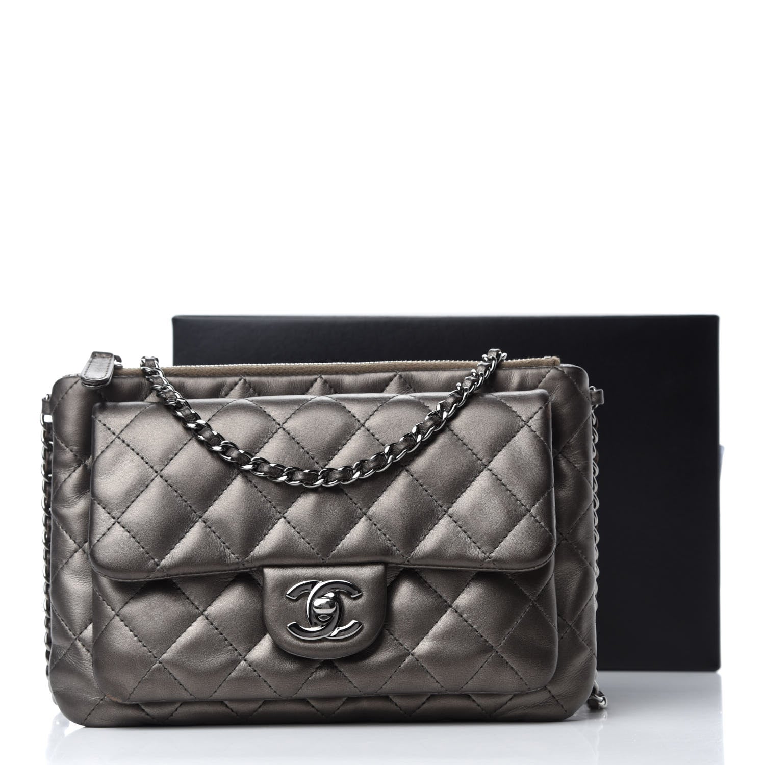 Chanel Metallic Lambskin Quilted Daily Zip Crossbody Bag Bronze 12 of 12