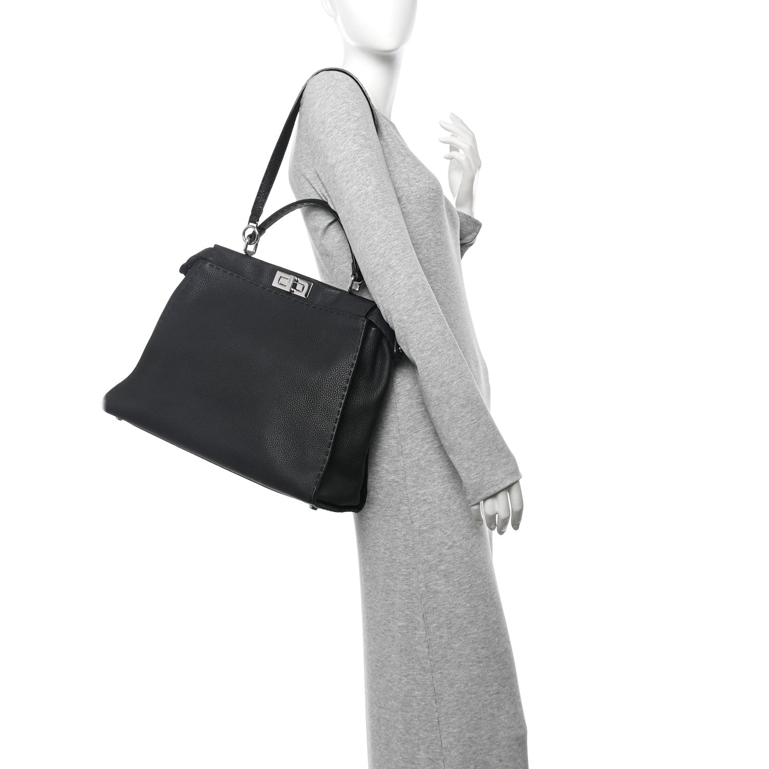 Fendi Cuoio Romano Selleria Bi-Color Large Peekaboo Iconic Satchel Black Mou 2 of 12