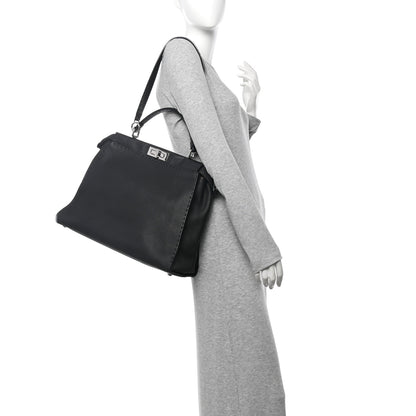 Fendi Cuoio Romano Selleria Bi-Color Large Peekaboo Iconic Satchel Black Mou 2 of 12