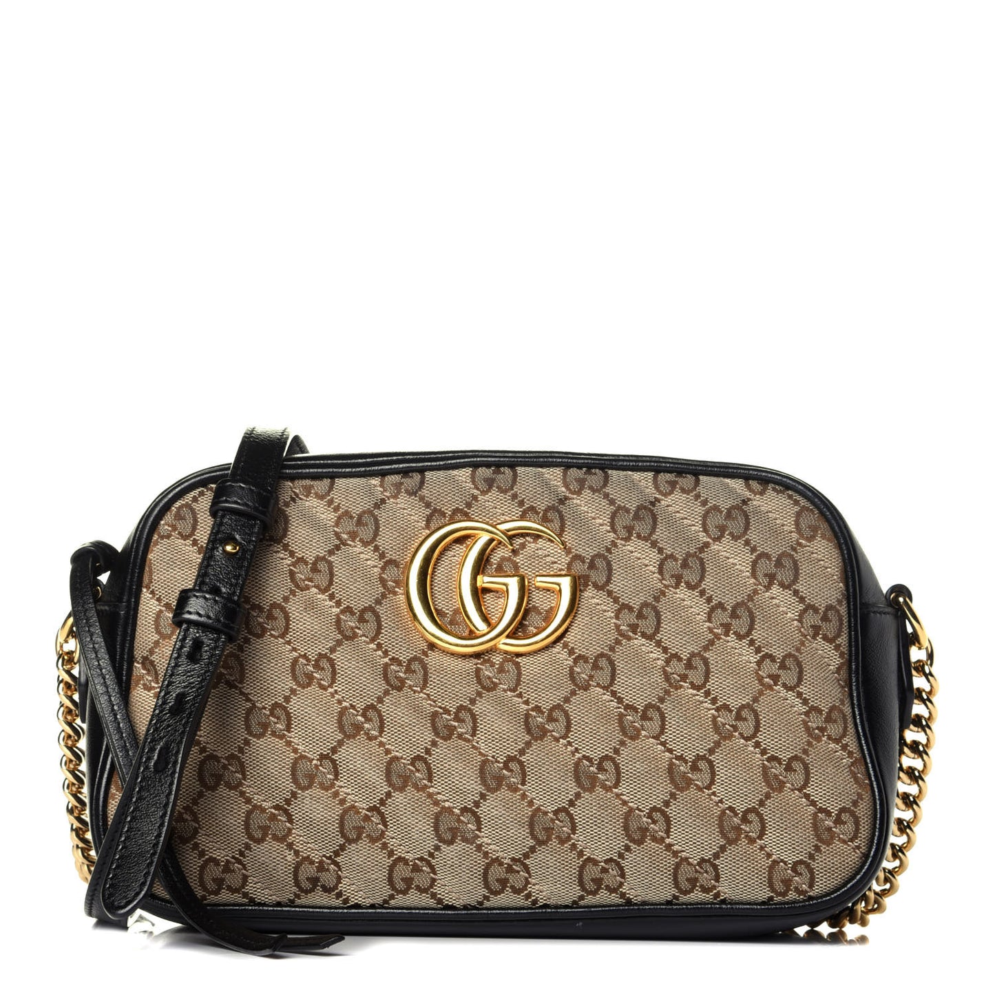 Monogram Matelasse Diagonal Small GG Marmont Chain Shoulder Bag Beige Black