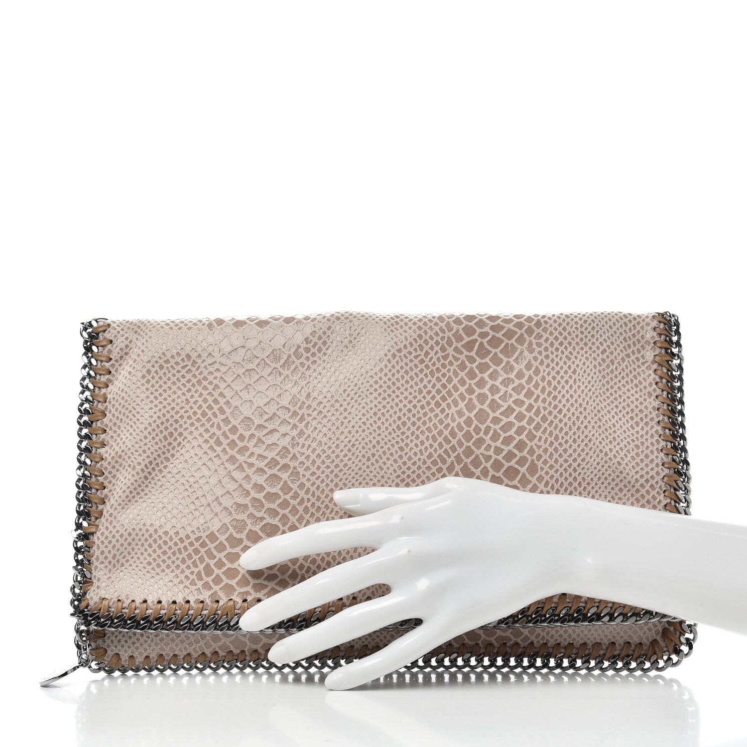 Stella McCartney Eco Python Embossed Falabella Fold Over Clutch Brown 2 of 8