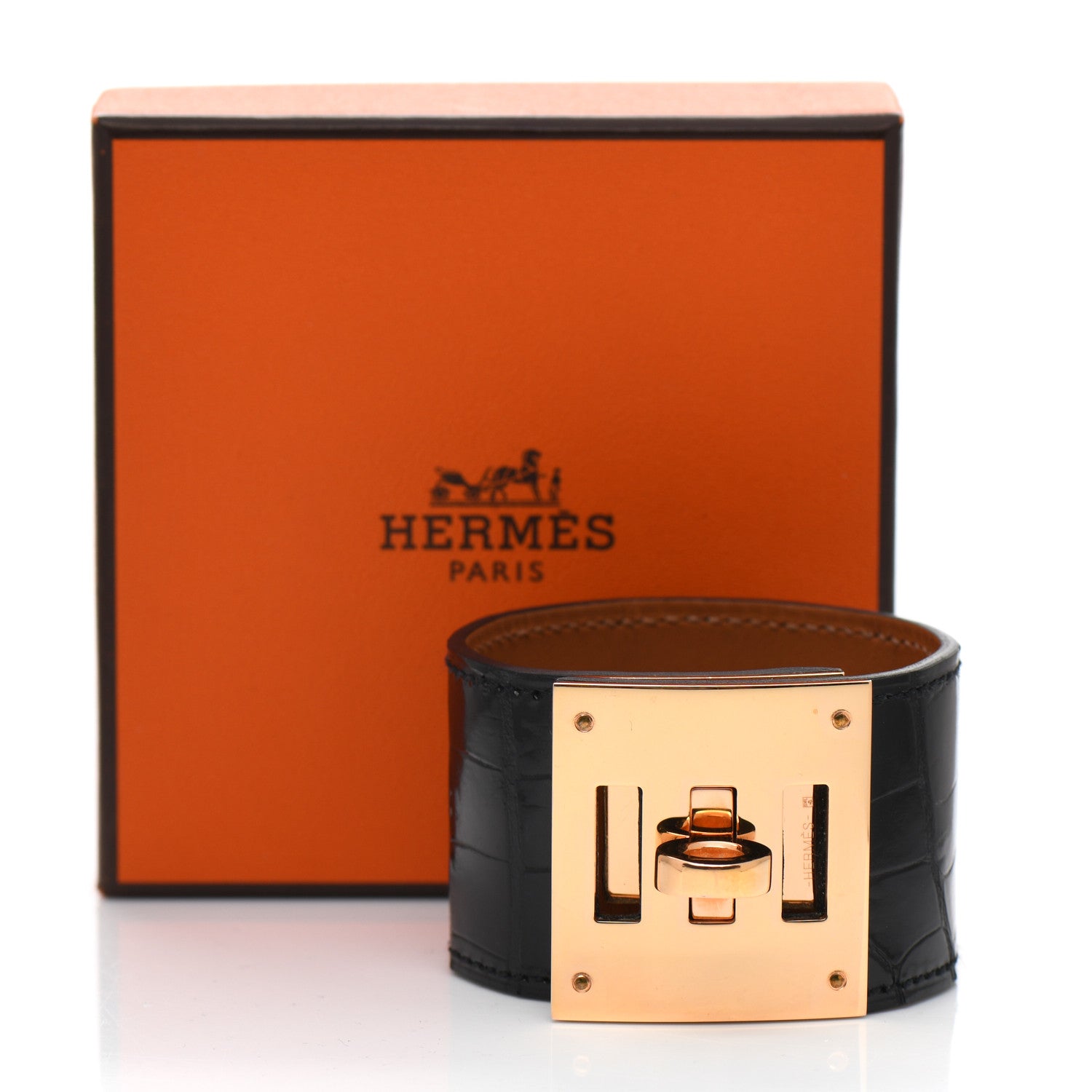 Hermes Shiny Alligator Kelly Dog Cuff T1 Black 7 of 7