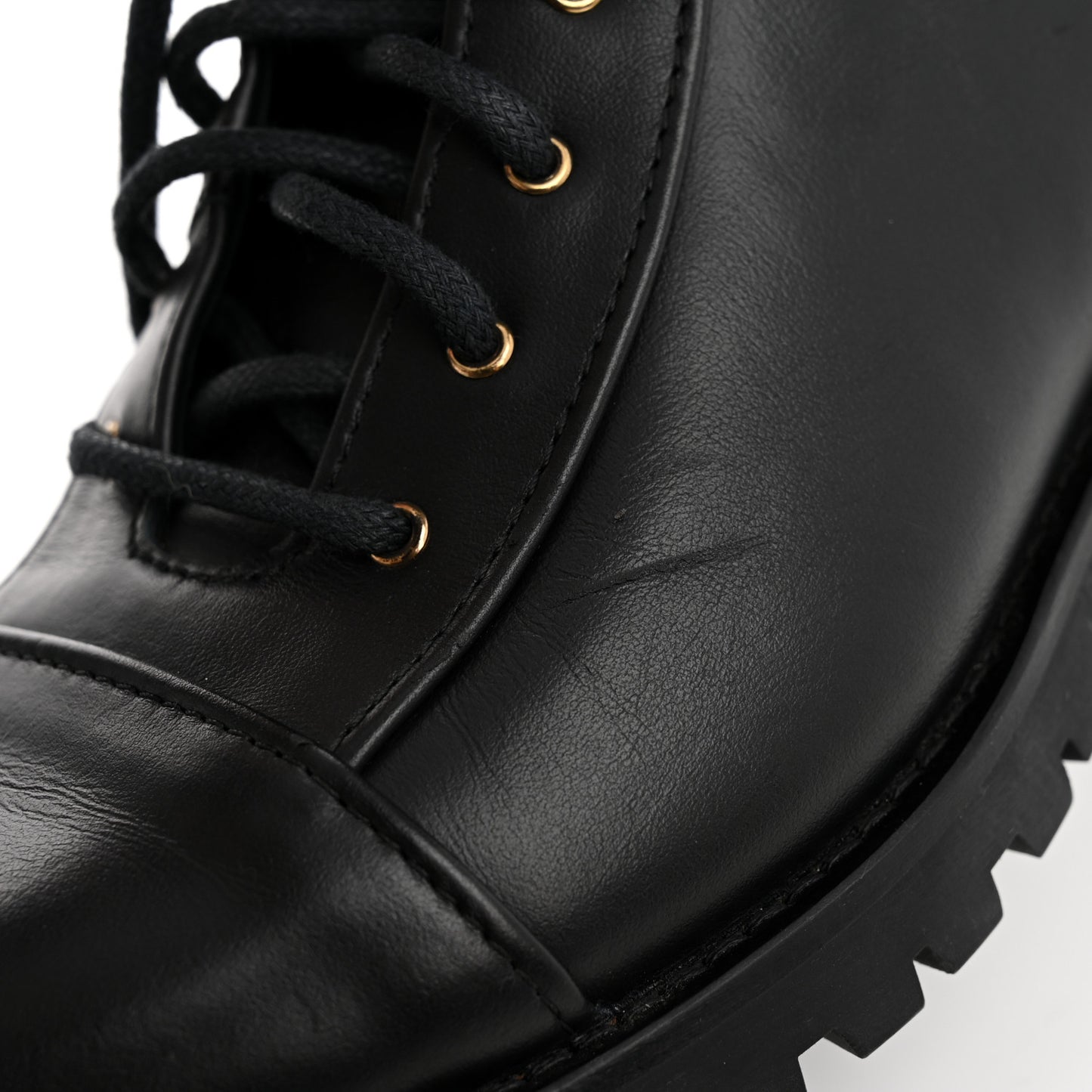 Shiny Calfskin Cayo Combat Boots 36.5 Black