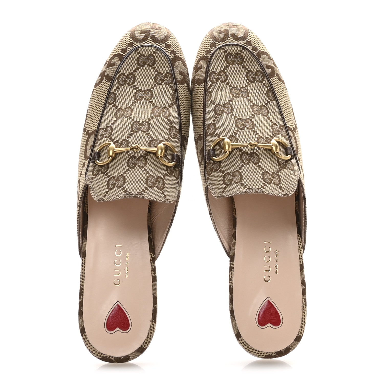 Gucci Monogram Jumbo GG Malaga Kid Womens Princetown Slippers 38.5 Camel Ebony New Acero Beige 2 of 9