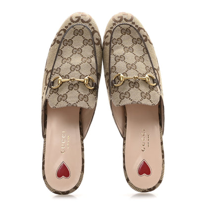 Gucci Monogram Jumbo GG Malaga Kid Womens Princetown Slippers 38.5 Camel Ebony New Acero Beige 2 of 9