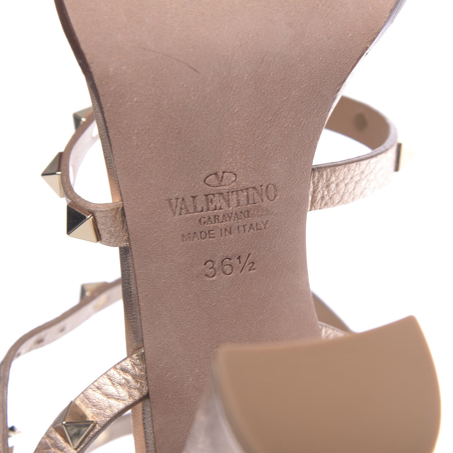 Metallic Pebbled Calfskin Rockstud 90mm City Sandals 36.5 Rame