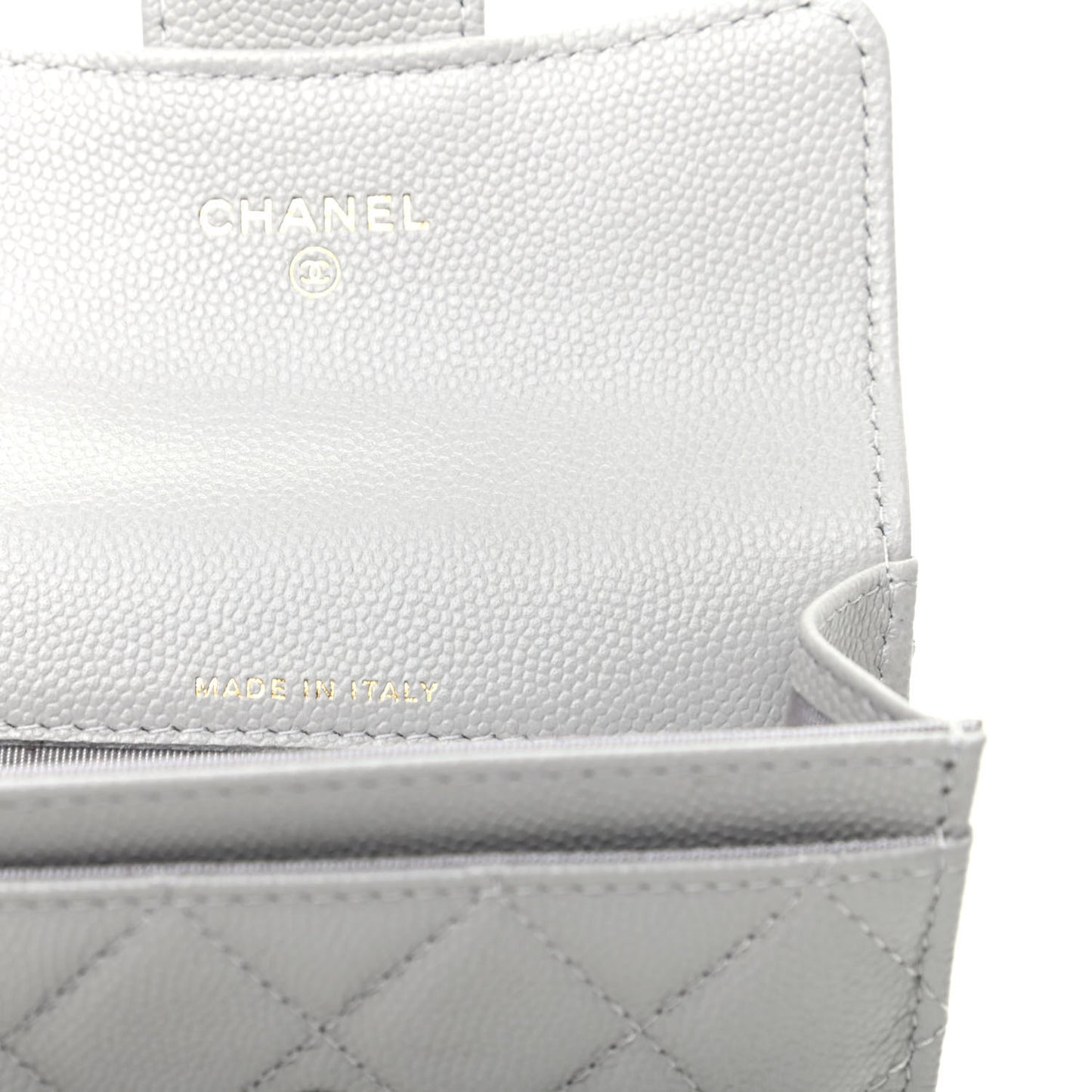 Caviar Quilted Flap Card Holder Wallet Grey