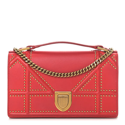 Christian Dior Calfskin Studded Diorama Top Handle Wallet on Chain Pouch Red 1 of 9
