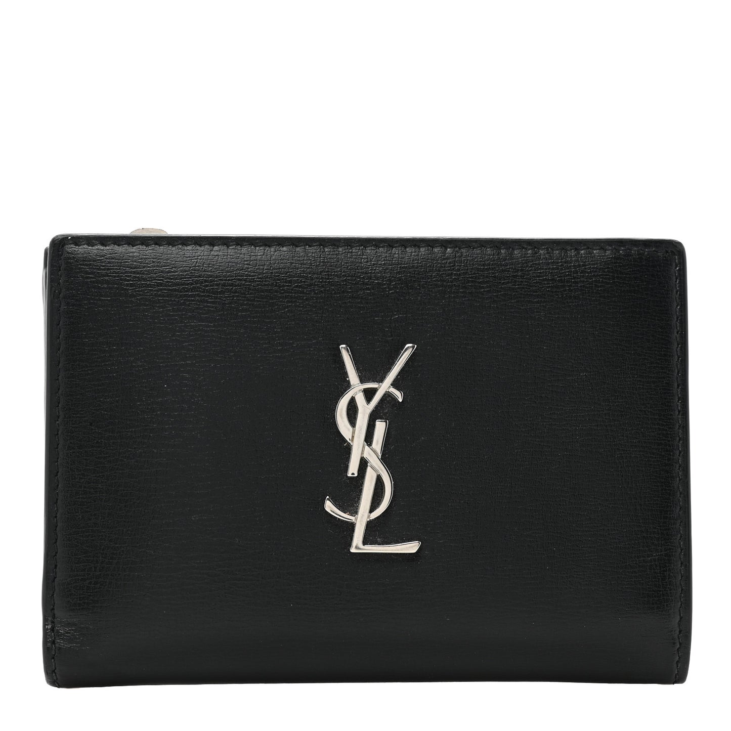 Calfskin Monogram Bi Fold Zipped Wallet Black
