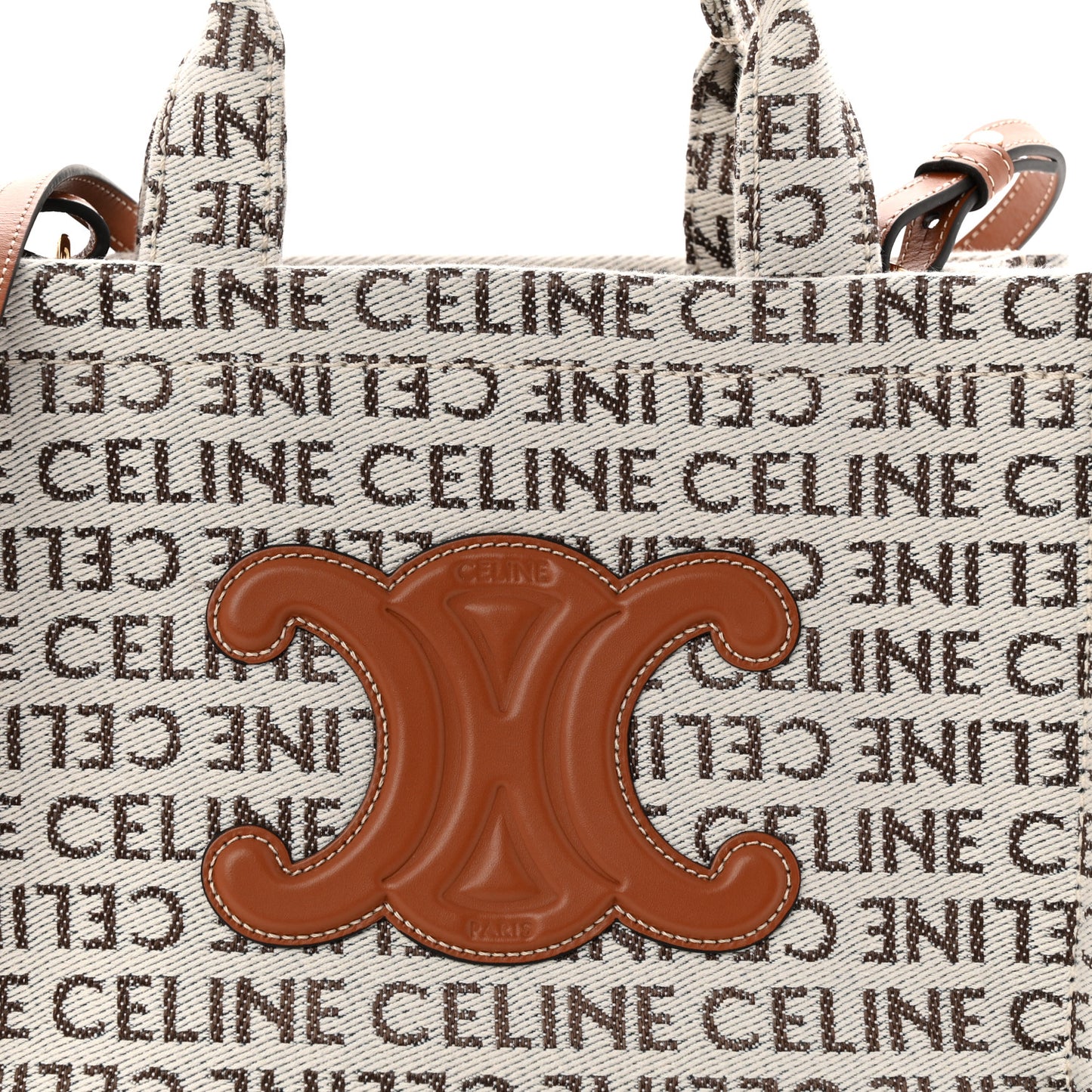 Canvas Calfskin All Over Print Small Cabas Thais White Tan