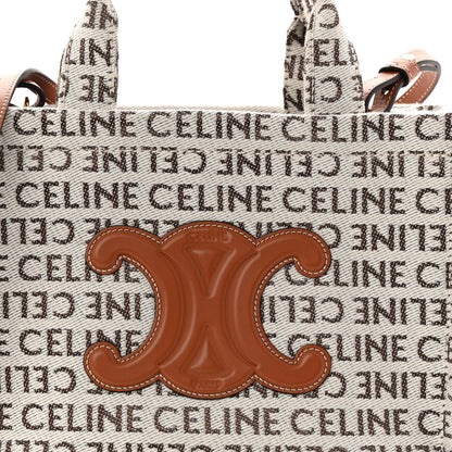 Celine Canvas Calfskin All Over Print Small Cabas Thais White Tan 6 of 8